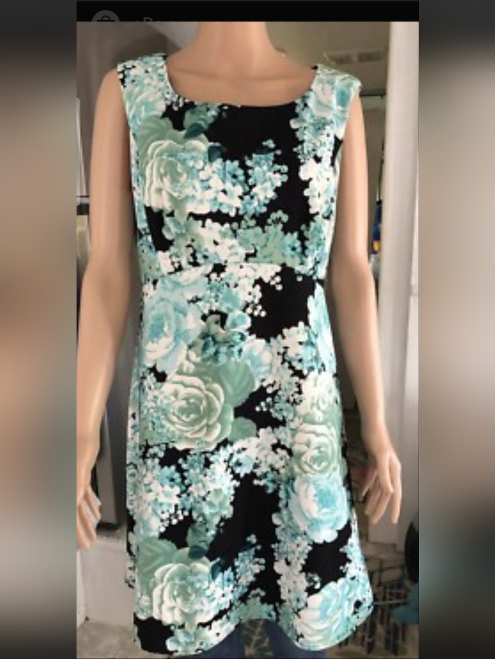 Dress barn dress blues & black floral pattern size petite 4 stretchy zip…
